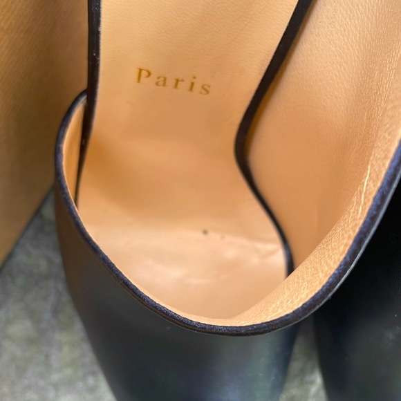 CHRISTIAN LOUBOUTIN VERITA BLACK LEATHER 6” STILLETTO HEEL PEEP TOE PUMPS🔥👠-9 - Picture 5 of 15